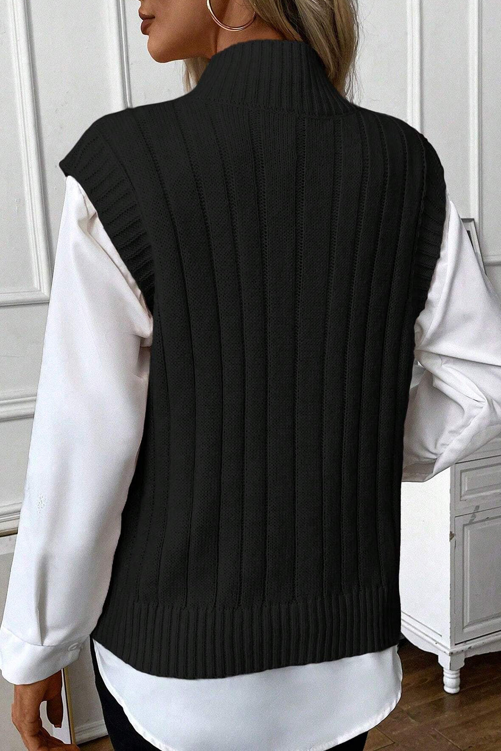 Oatmeal Cable Knit High Neck Sweater Vest